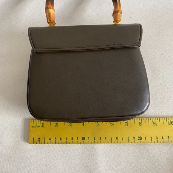 Vintage Meyers Purse Accordian Brown Bamboo Handle Tiki Mid Century Handbag - Picture 11 of 14